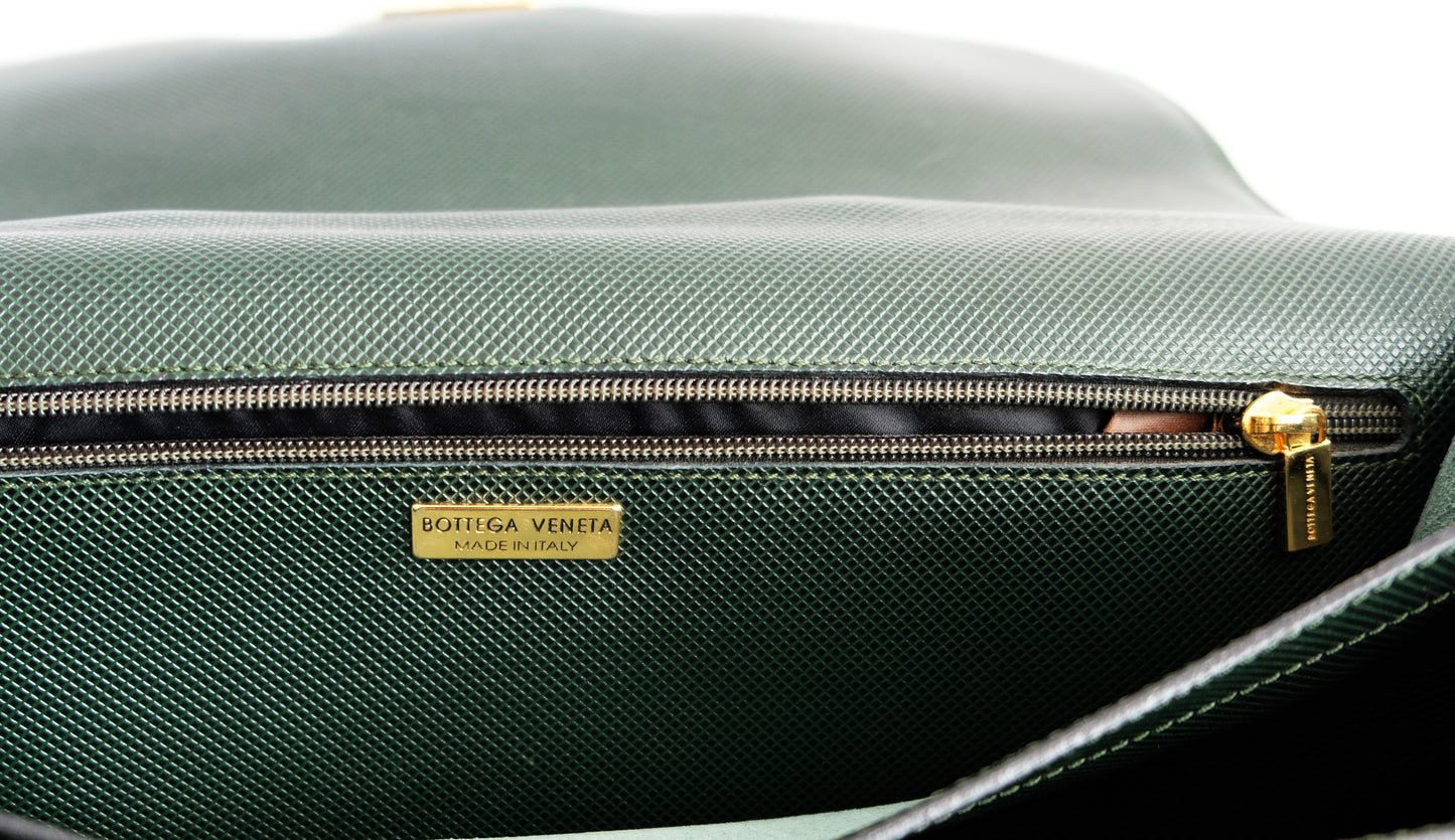 Bottega Veneta Vintage Briefcase in Embossed Green Leather