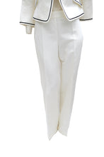 Akris White Trouser Suit with Navy Piping, UK10-12