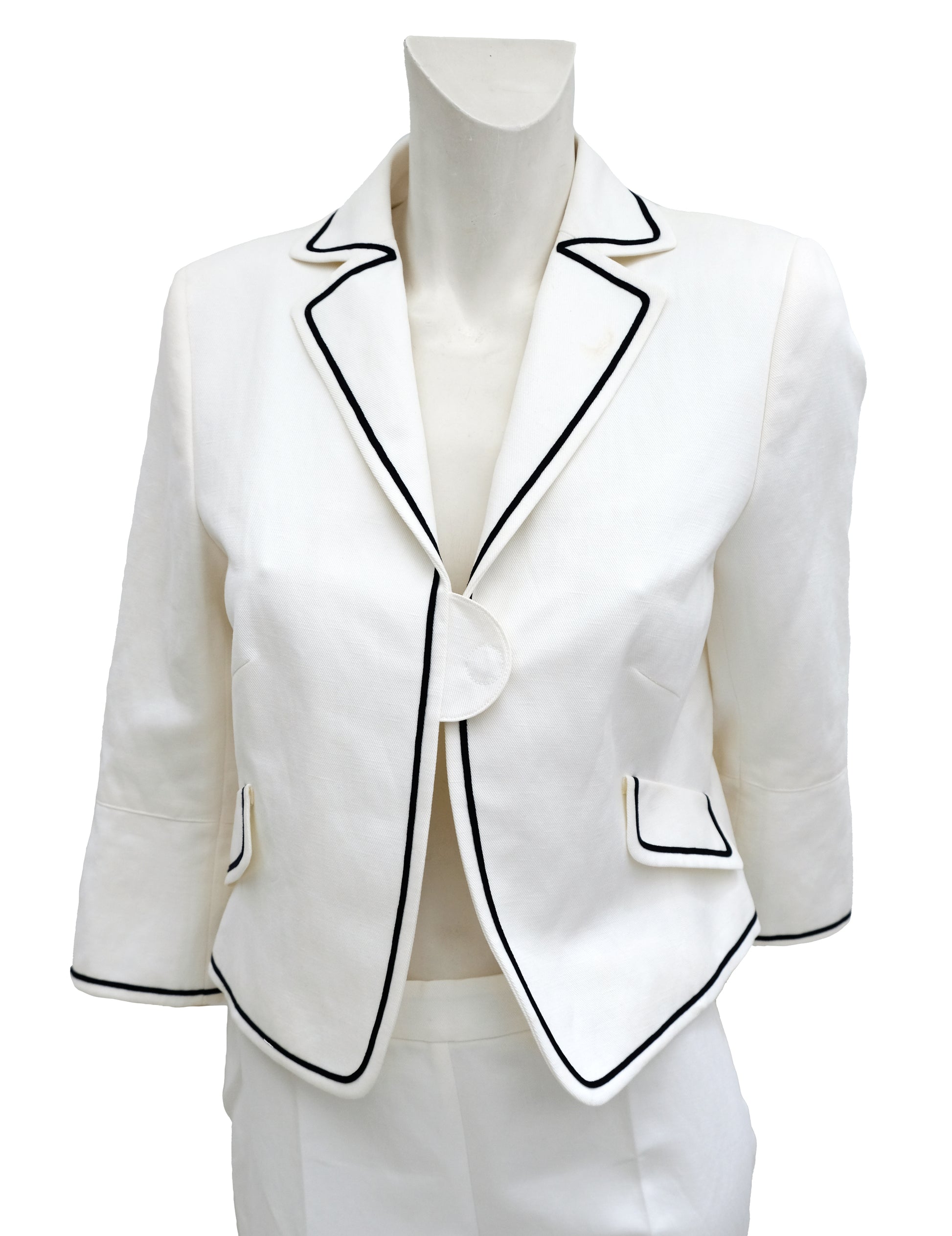 Akris White Trouser Suit with Navy Piping, UK10-12