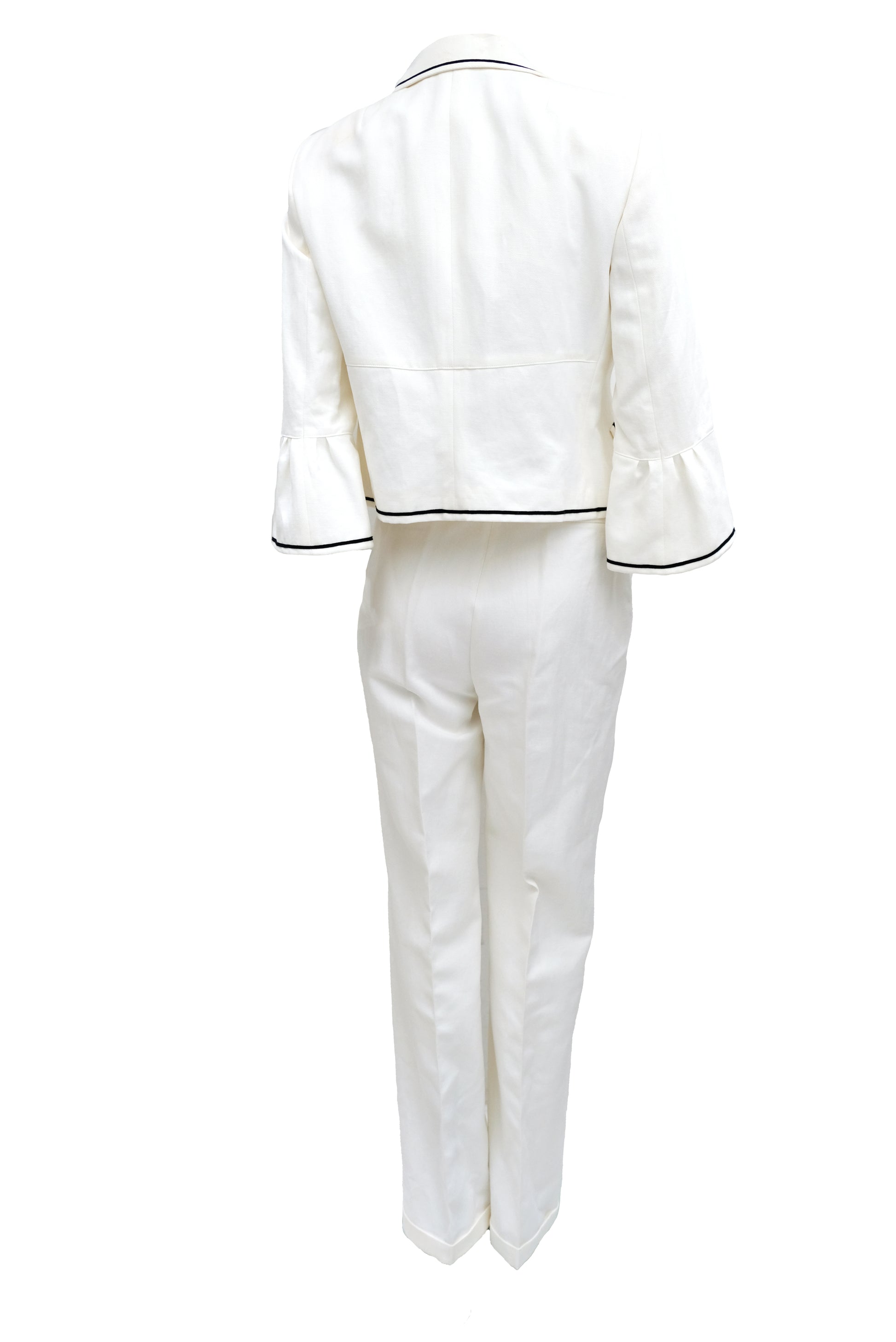 Akris White Trouser Suit with Navy Piping, UK10-12