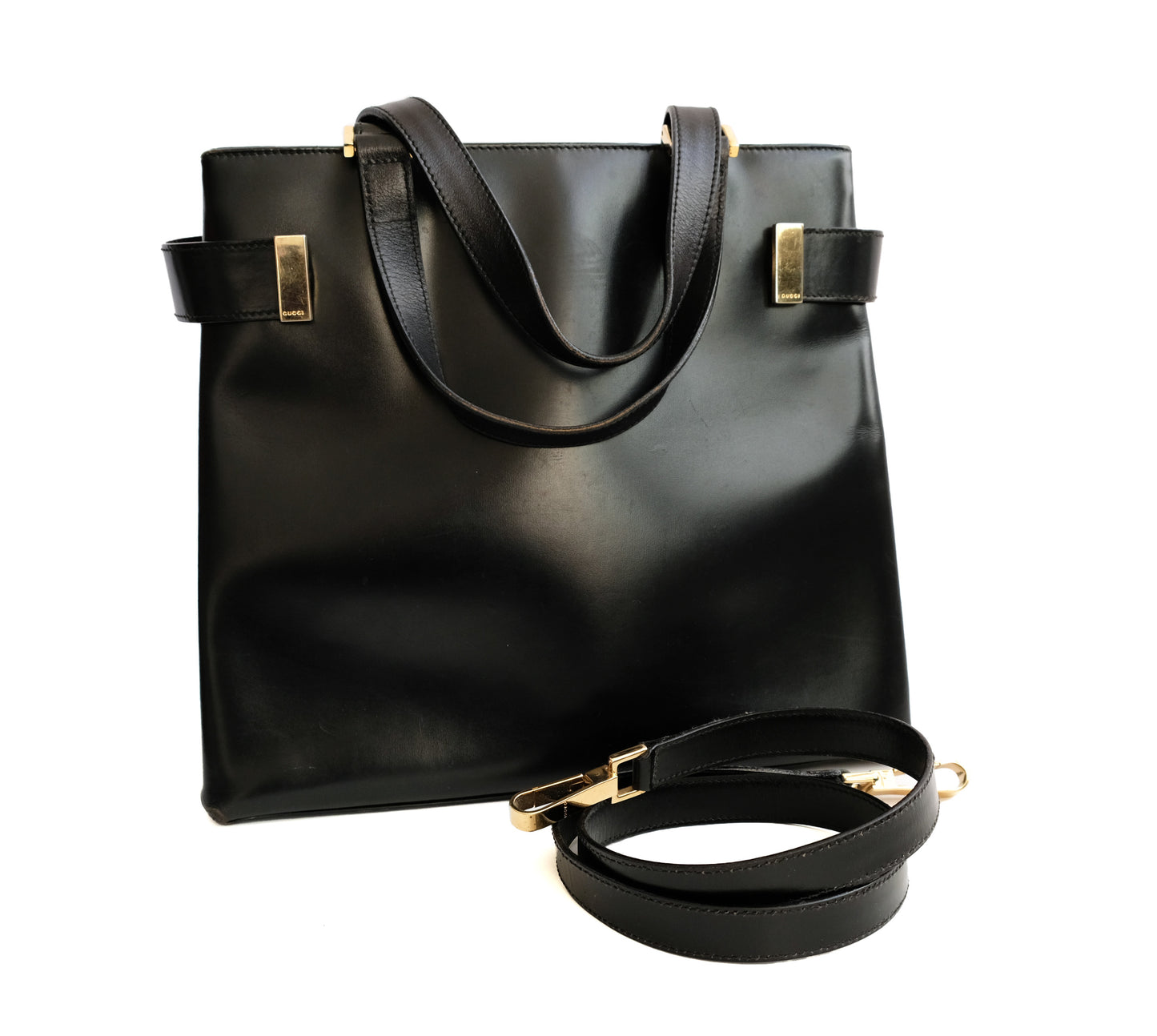 Gucci Vintage Handbag in Black Leather with Detachable Shoulder Strap