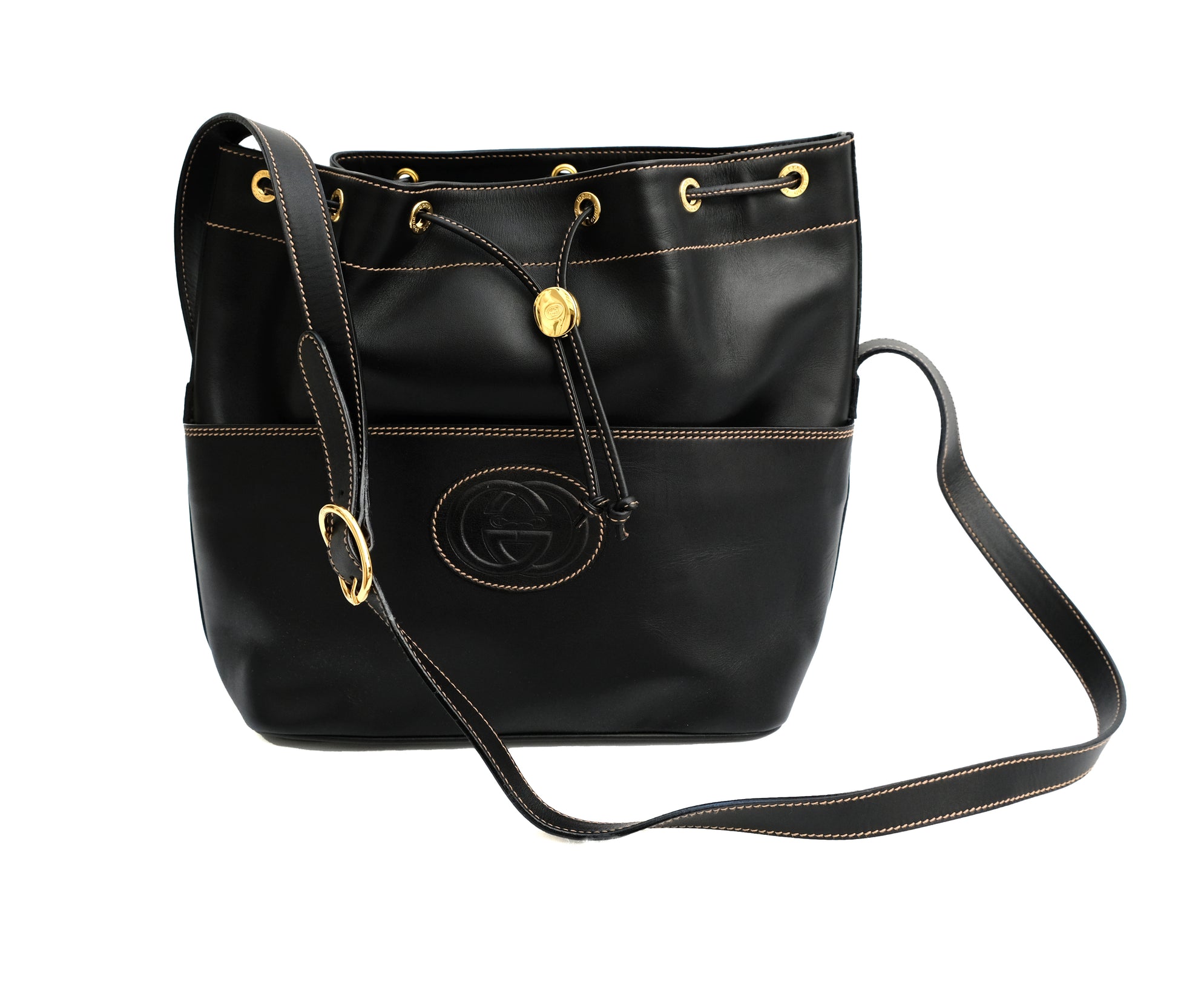 Gucci Vintage Bucket Bag in Black Leather, M