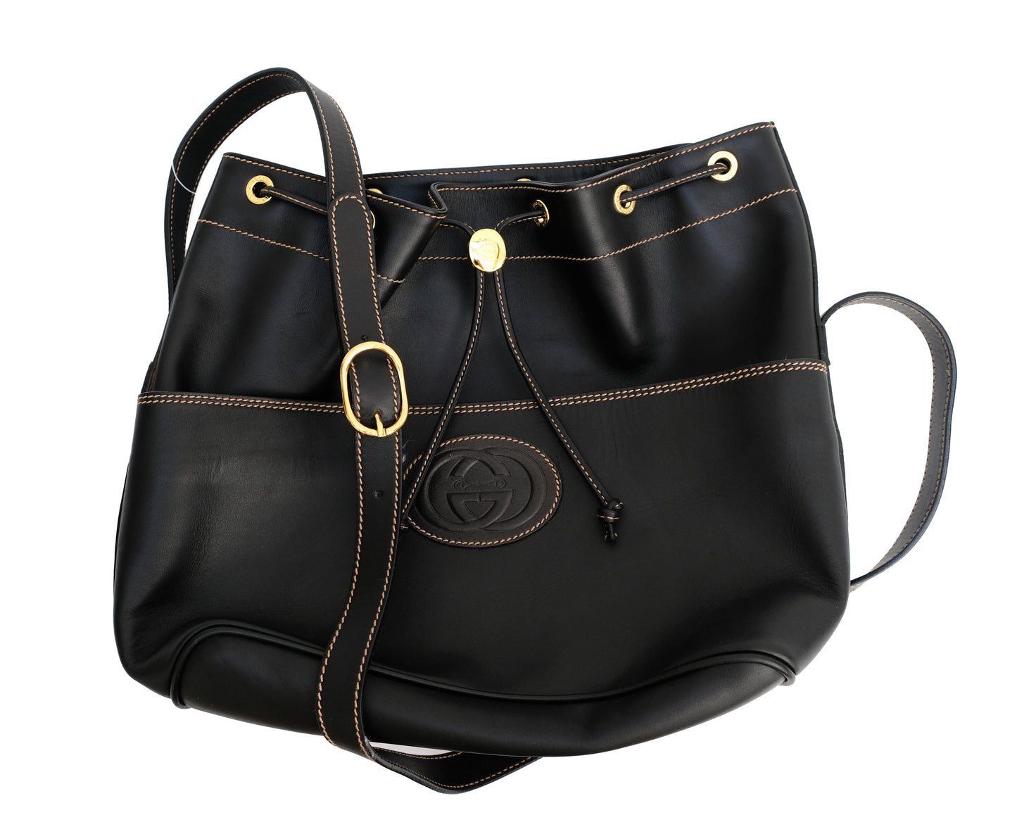 Gucci Vintage Bucket Bag in Black Leather, M