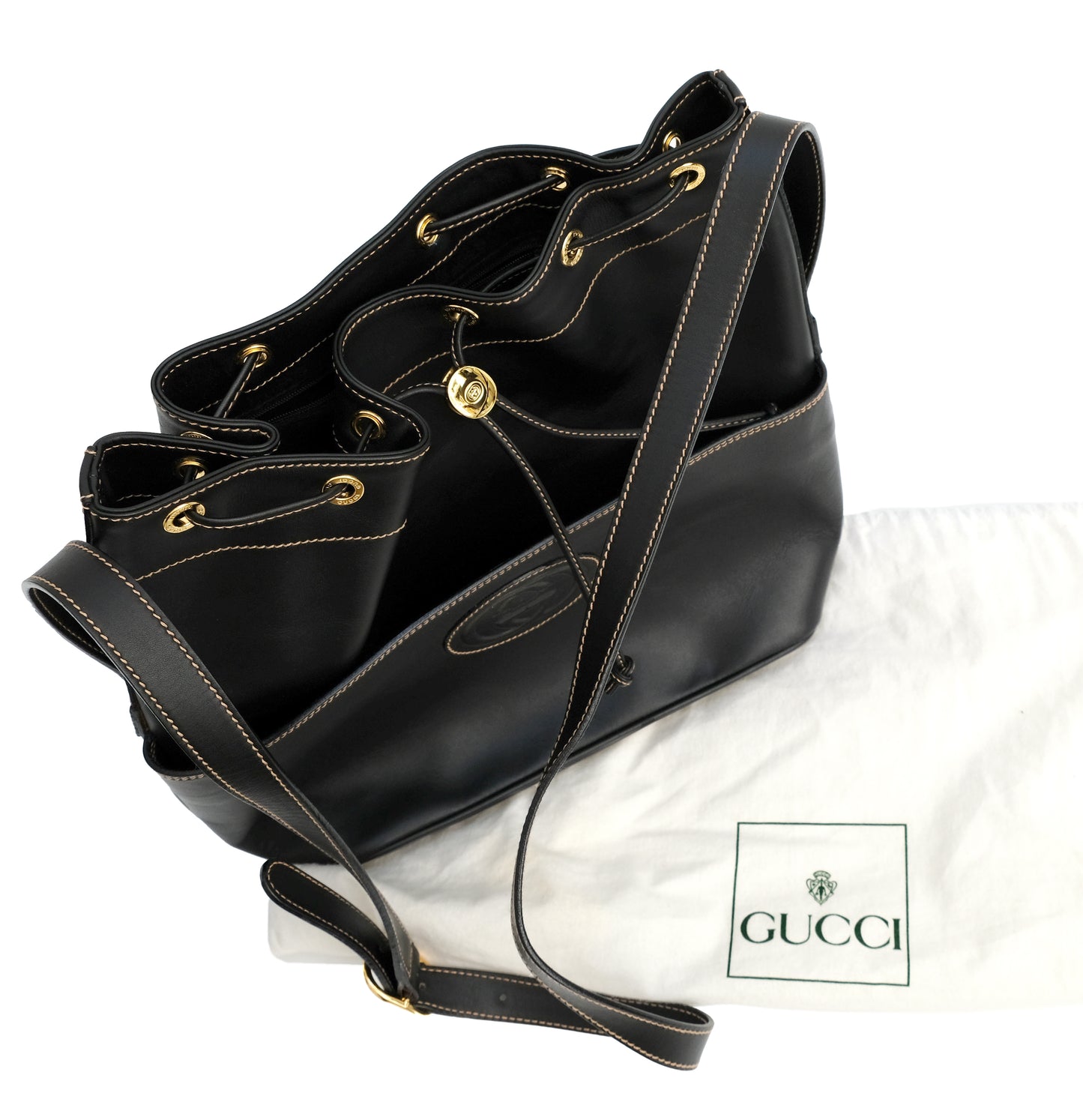 Gucci Vintage Bucket Bag in Black Leather, M