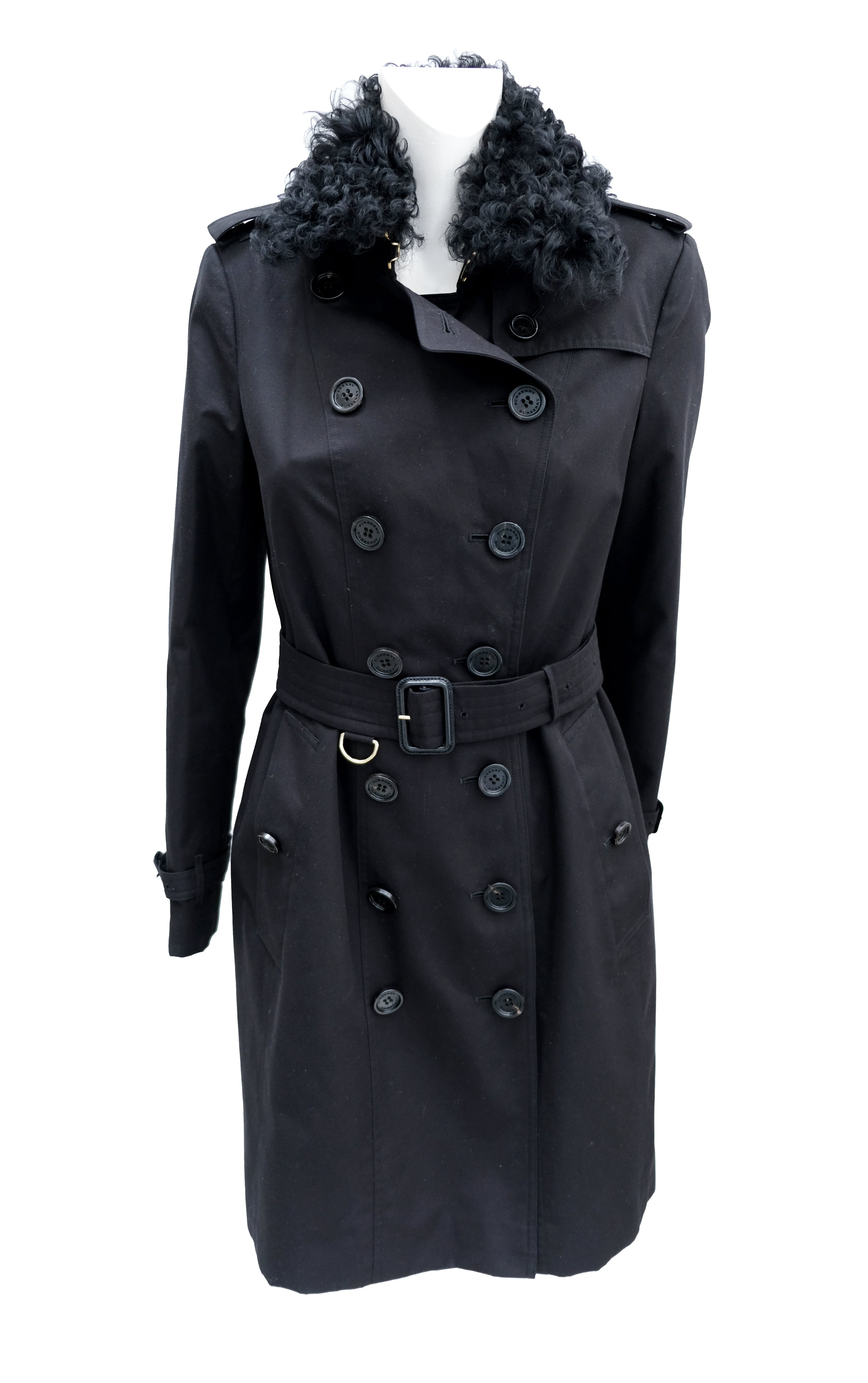 Burberry Trench Coat with Detachable Fur Collar and Lapels UK10 Menage Modern Vintage