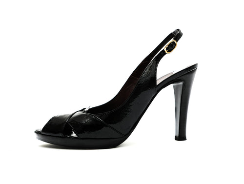 Max Mara High Heeled Slingbacks in Black Patent Leather, EU38.5