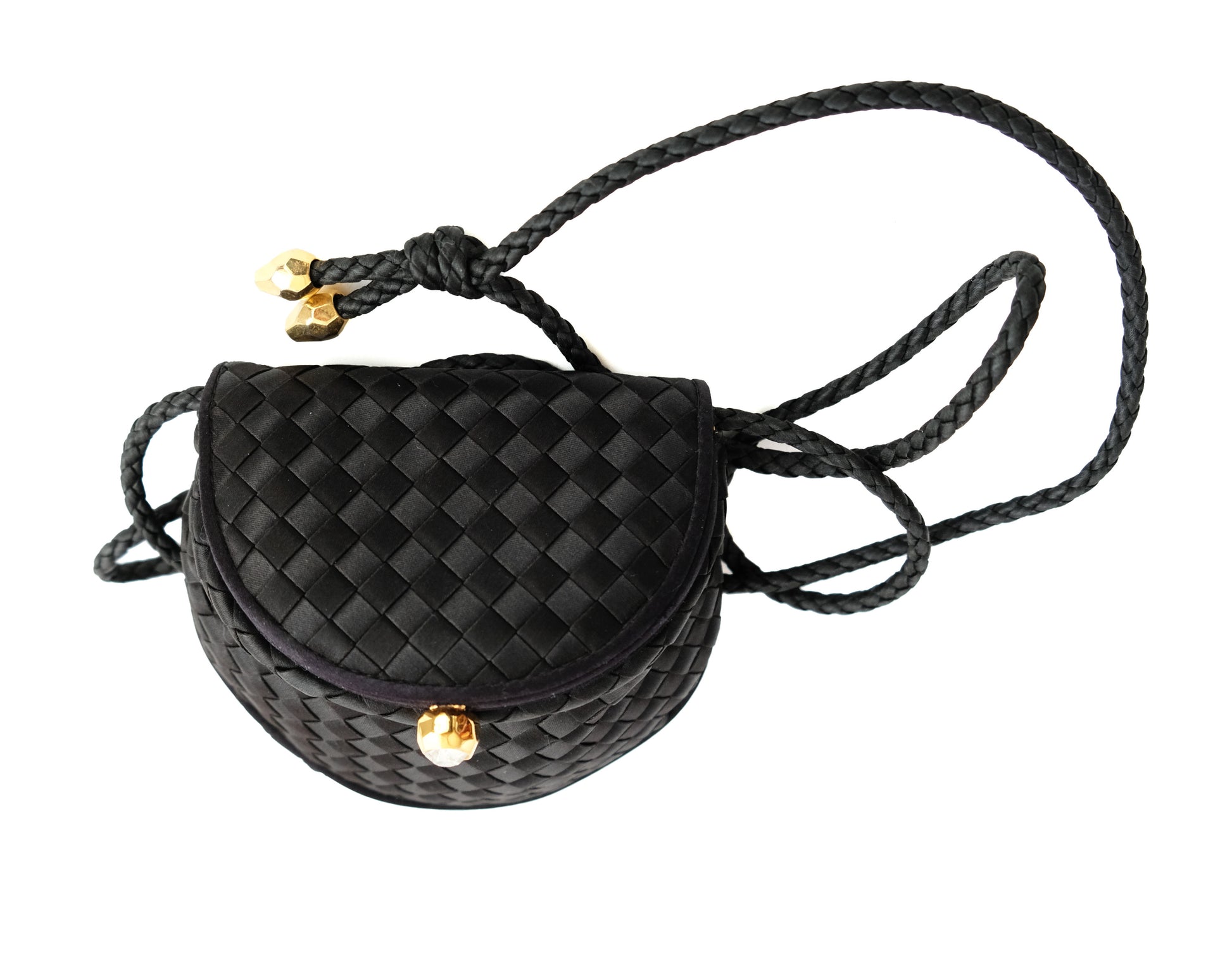 Bottega Veneta Mini Evening Bag in Intrecciato Black Satin