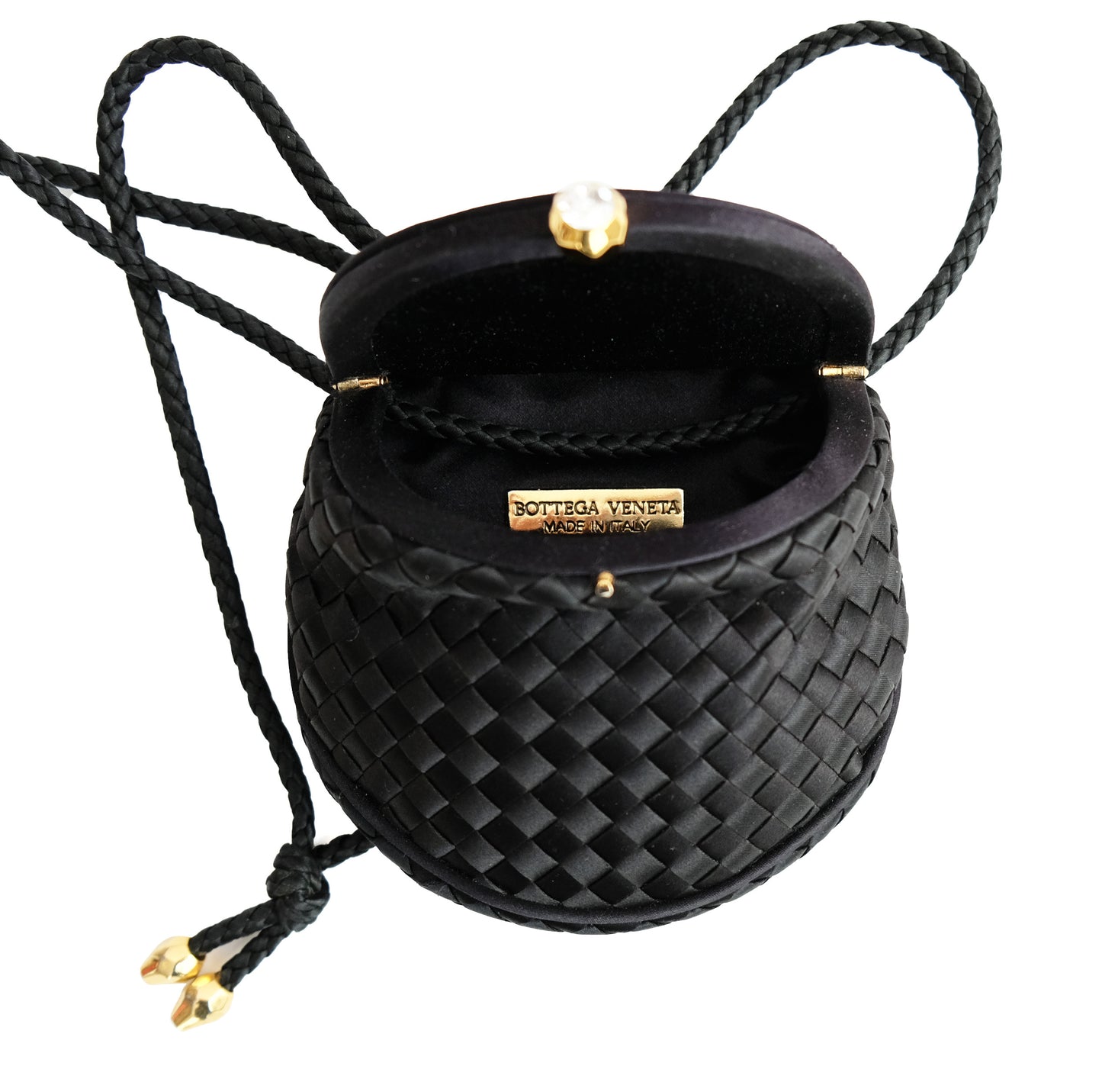 Bottega Veneta Mini Evening Bag in Intrecciato Black Satin