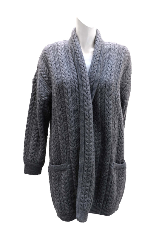 Escada Vintage Cable Knit Cardigan in Grey Wool and Mohair Mix, UK12