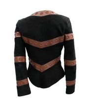 Salvatore Ferragamo Jacket in Black Suede with Brown Leather Bands, UK10