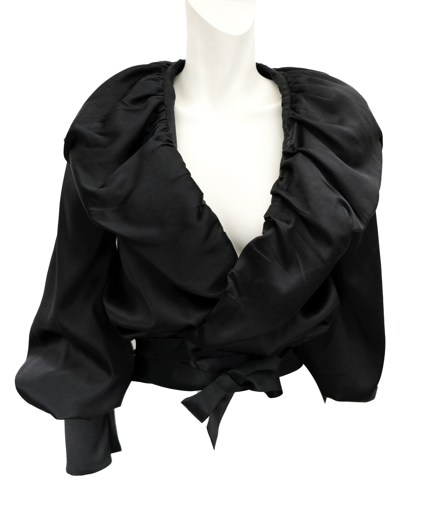 Soojin Kang Black Satin Evening Jacket with Ruffle Front, UK10-12