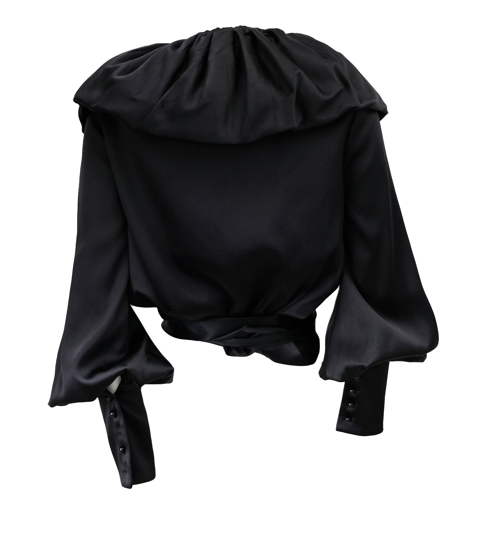 Soojin Kang Black Satin Evening Jacket with Ruffle Front, UK10-12