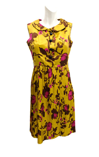 1960s Vintage Sleeveless Shirt Dress with Pleated Skirt, UK8