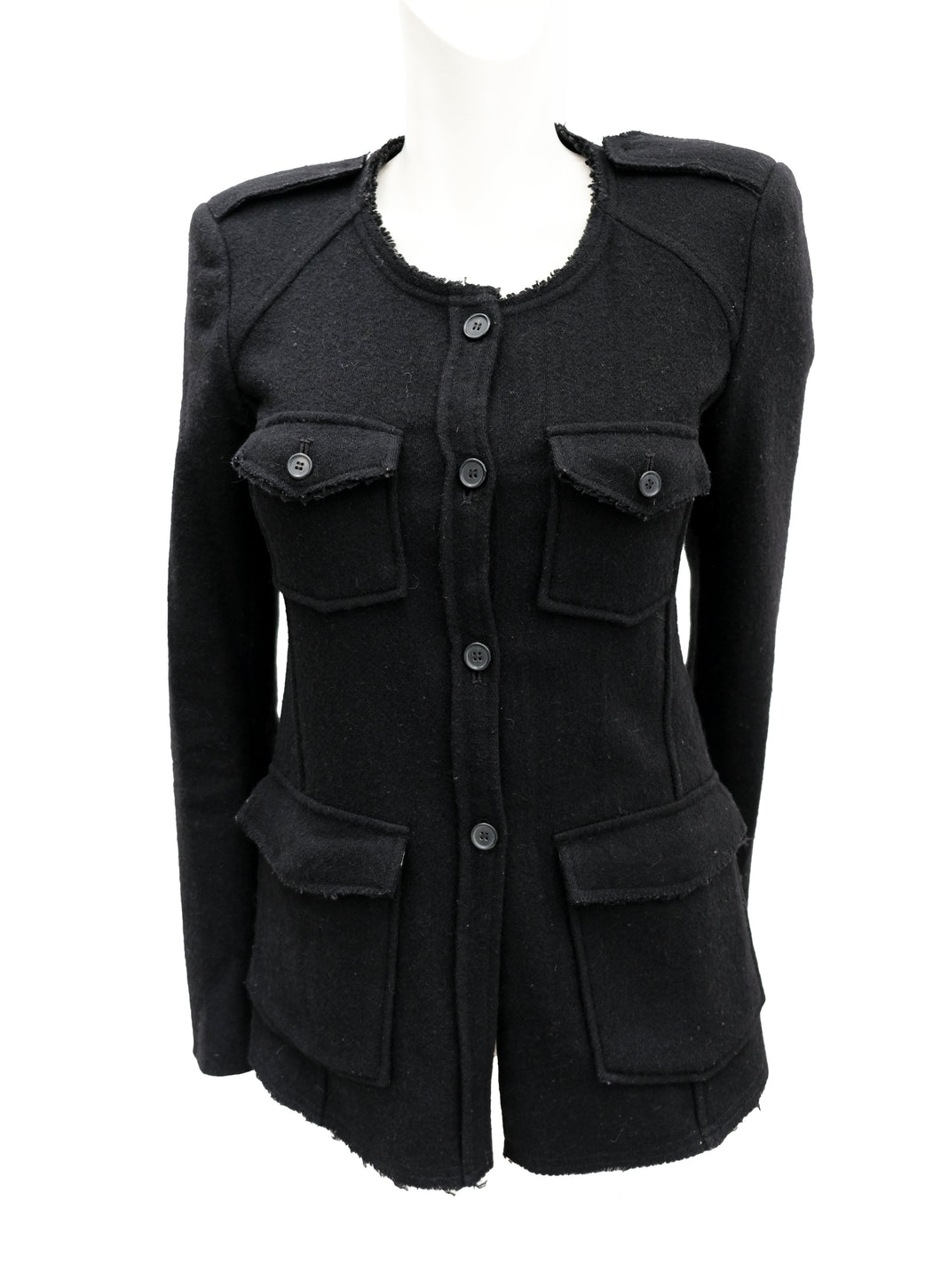 Isabel Marant Collarless Unstructured Jacket in Black Wool, UK8-10
