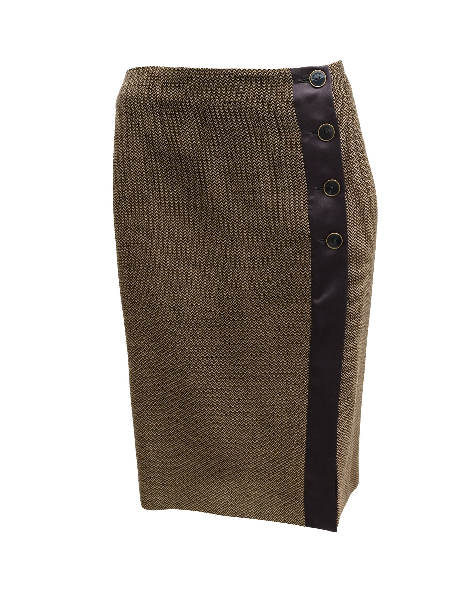 Salvatore Ferragamo Black and Tan Chevron Wrap Skirt, UK10 – Menage ...