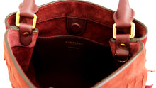 Burberry Prorsum Fringed Bucket Bag in Maroon Suede