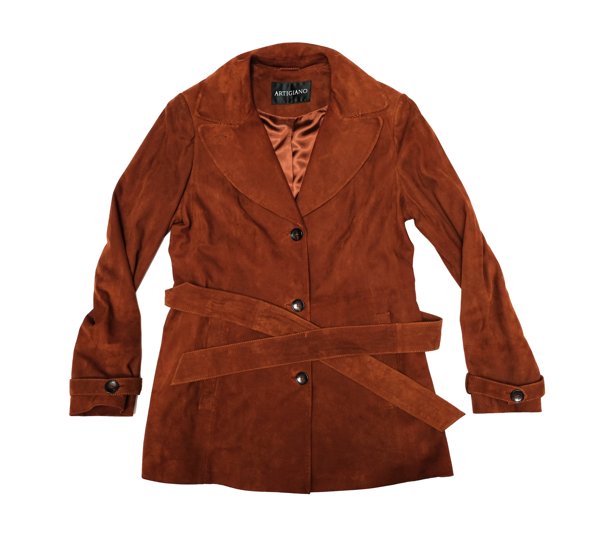 Artigiano Vintage Belted Jacket in Russet Brown Suede, UK10 – Menage ...