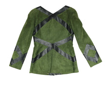 Salvatore Ferragamo Jacket in Green Suede with Black Leather Bands, UK10
