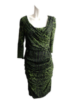 Dolce & Gabbana Draped Dress in Green Leopard Print Silk, UK12