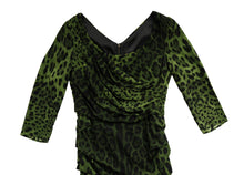 Dolce & Gabbana Draped Dress in Green Leopard Print Silk, UK12