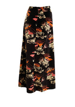 Vintage Black Velvet Maxi Skirt with Fan Print, UK10-12