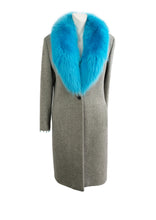 Gianni Versace Couture Herringbone Coat with Detachable Turquoise Fur Collar, UK12