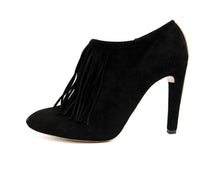 Chloe High Heel Fringed Shoes in Black Suede with Gold Trim, EU38.5