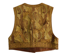 Vintage Hand Painted Cropped Waistcoat in Brown Nubuck, S