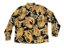 Salvatore Ferragamo Vintage Shirt in Black Silk with Bird Print, UK12