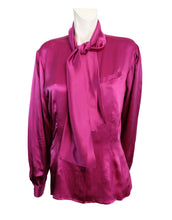 Savory Italia Vintage Blouse in Magenta Satin with Pussy Bow, UK12