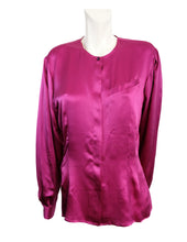 Savory Italia Vintage Blouse in Magenta Satin with Pussy Bow, UK12