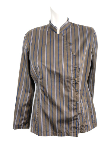 Alain Figaret Vintage Blouse in Taupe Striped Silk, M