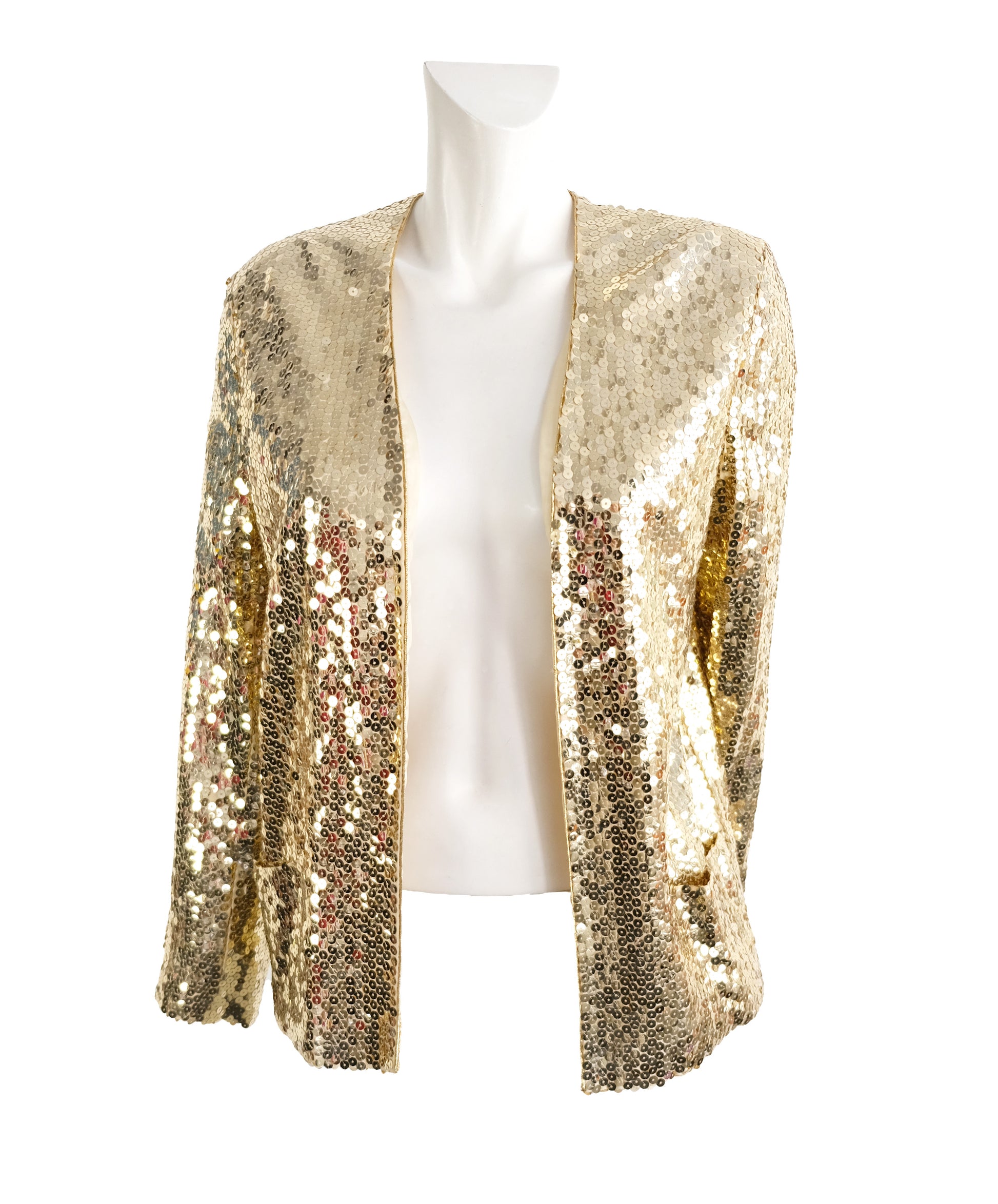 Hanae Mori 1980s Vintage Gold Sequin Evening Jacket, UK10