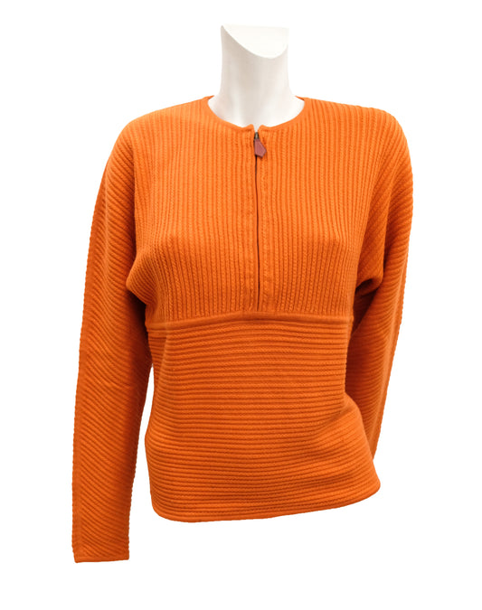 Hermès Vintage Half Zip Knit in Orange Wool & Cashmere Rib, M