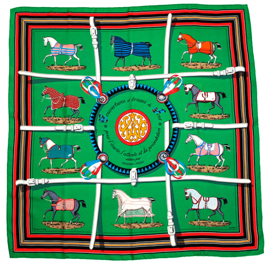 Hermes Vintage Silk Scarf, "Couvertures et Tenues de Jour", 1974