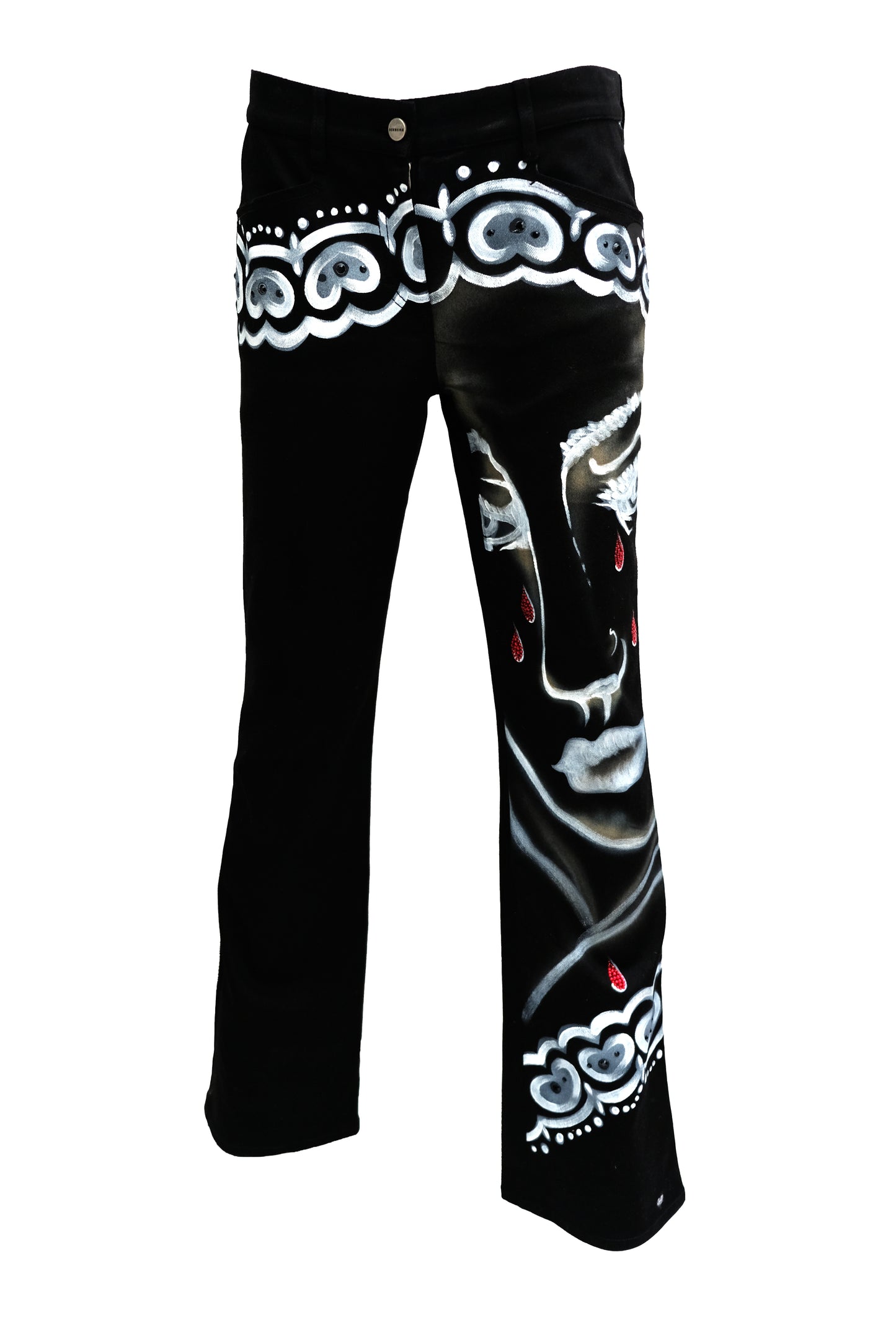 Iceberg Vintage Black Hand Painted Weeping Madonna Jeans, UK10