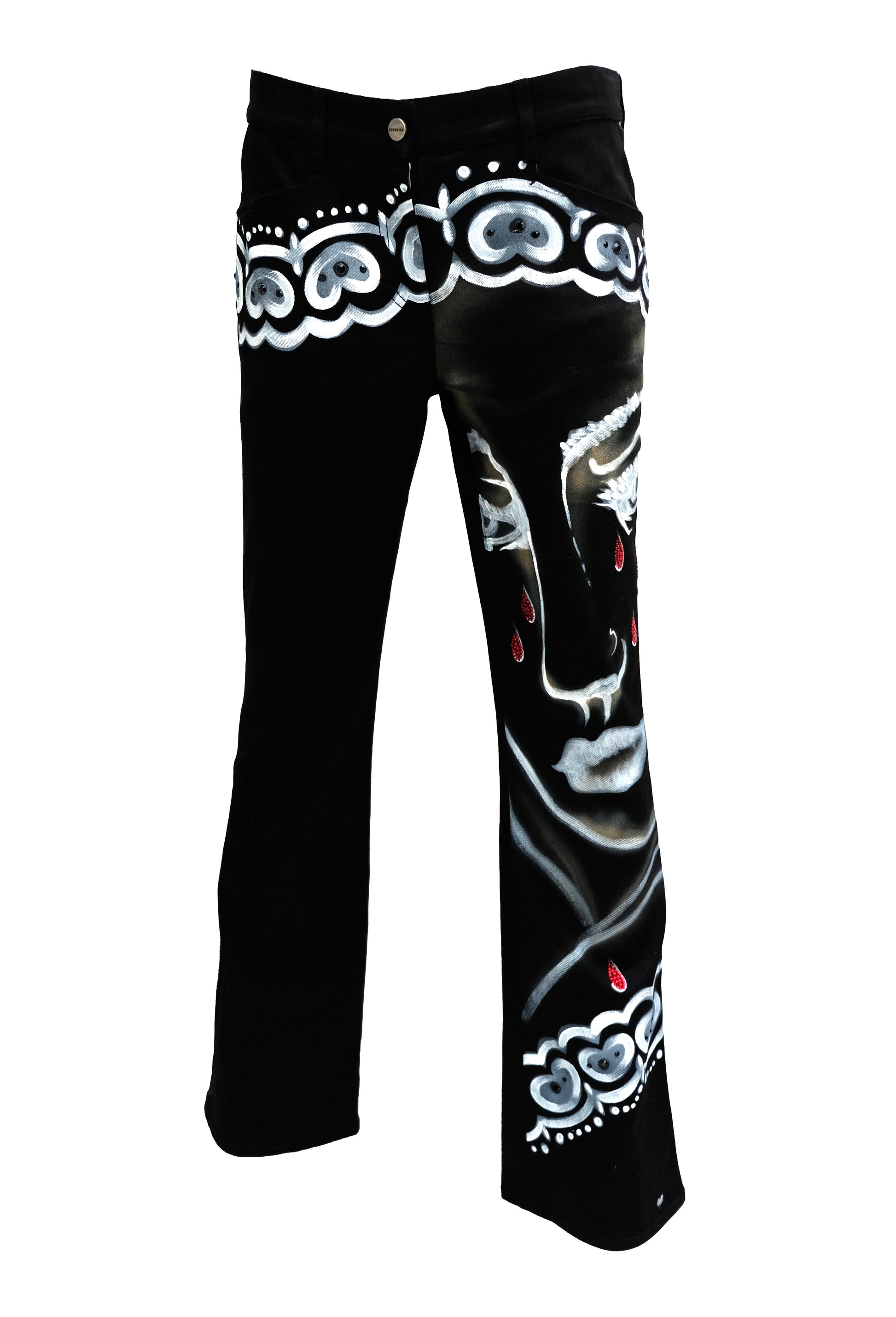 Iceberg Vintage Black Hand Painted Weeping Madonna Jeans, UK10