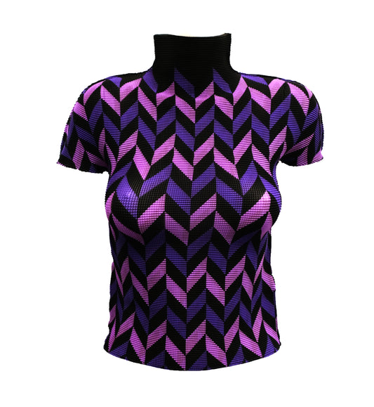 Issey Miyake Cauliflower Collection High Neck Top with Chevron Pattern, UK10
