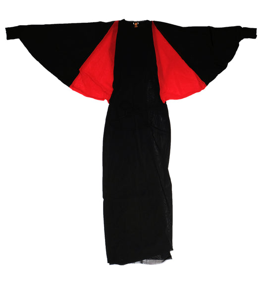Jean Paul Gaultier Vintage Black Net Dress with Red Batwing Sleeves, UK10-12