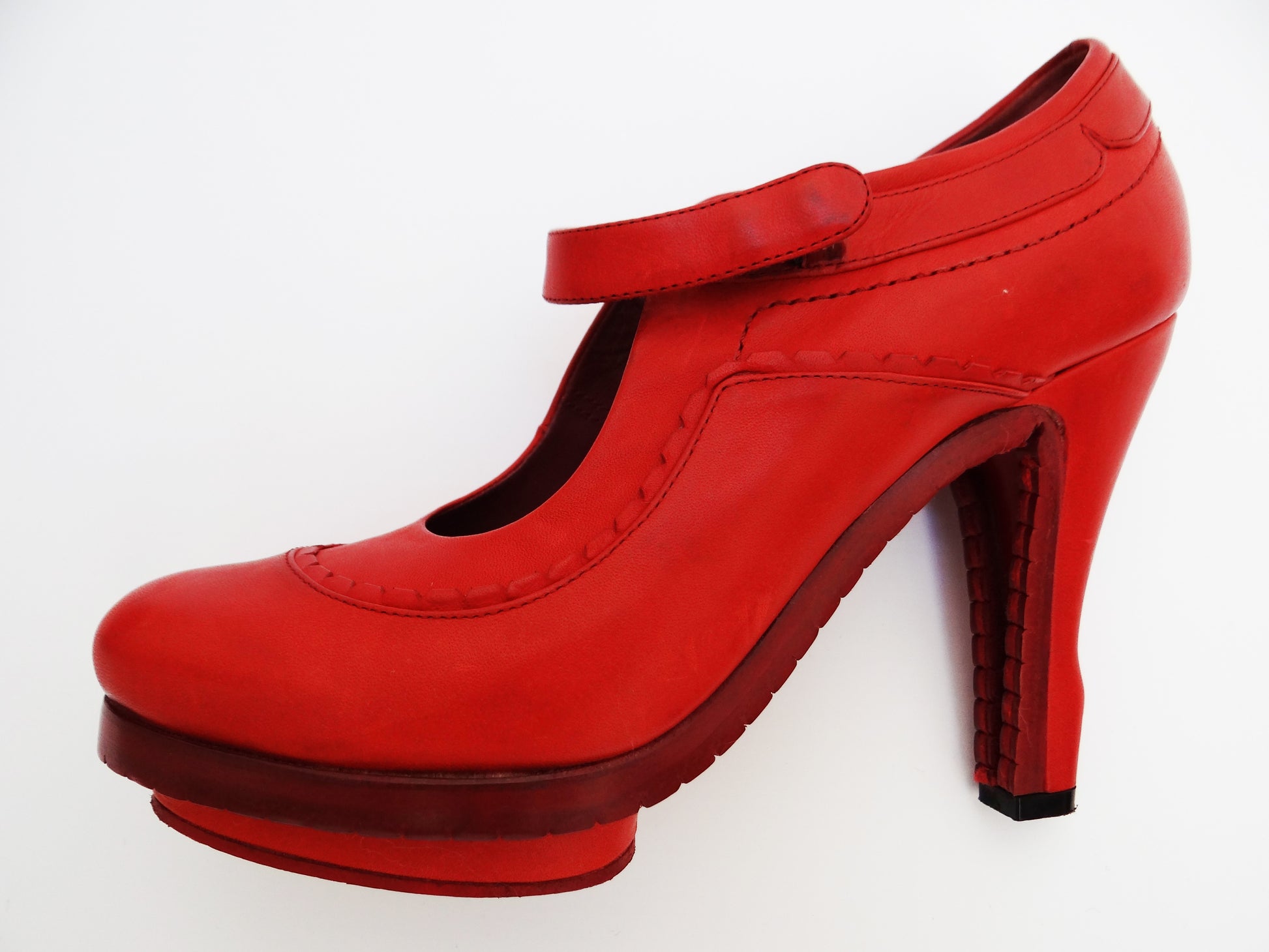 John Galliano High Heeled Mary Jane Shoes in Pillar Box Red Leather UK4