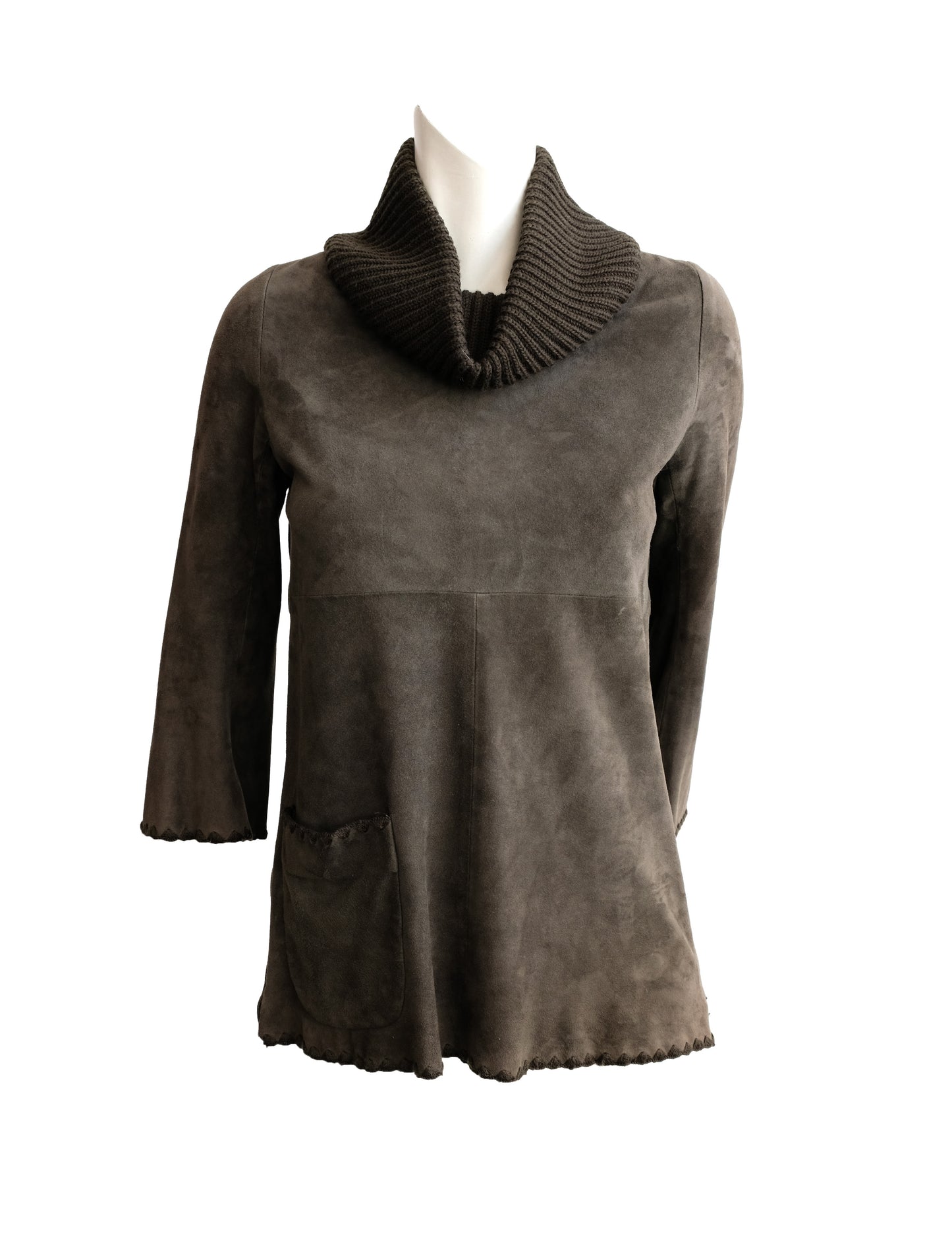 Joseph Vintage Tunic in Dark Green Suede with Rib Knit Collar, S
