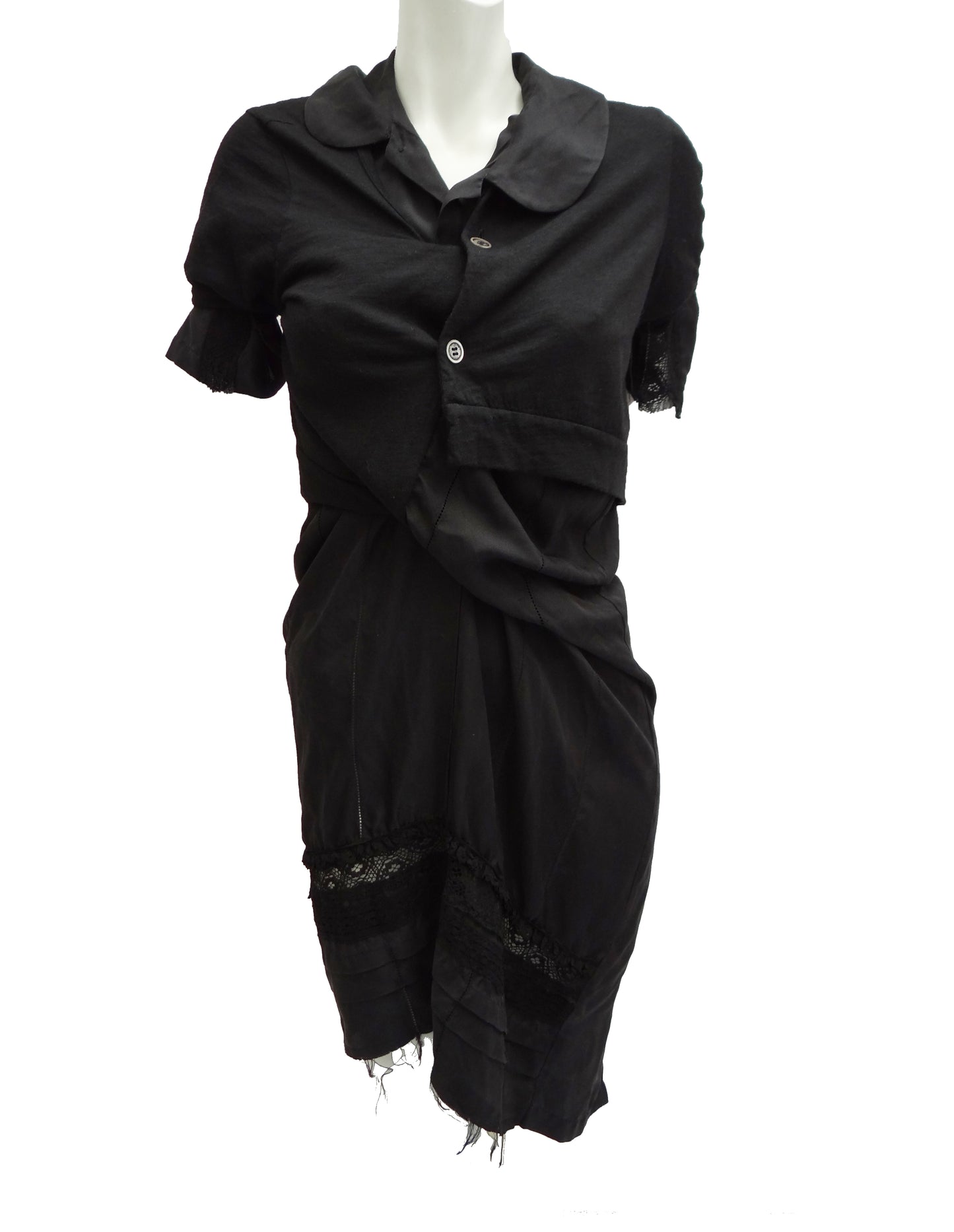 Junya Watanabe Silk and Lace Shirt Dress with Integral Cardigan, UK10
