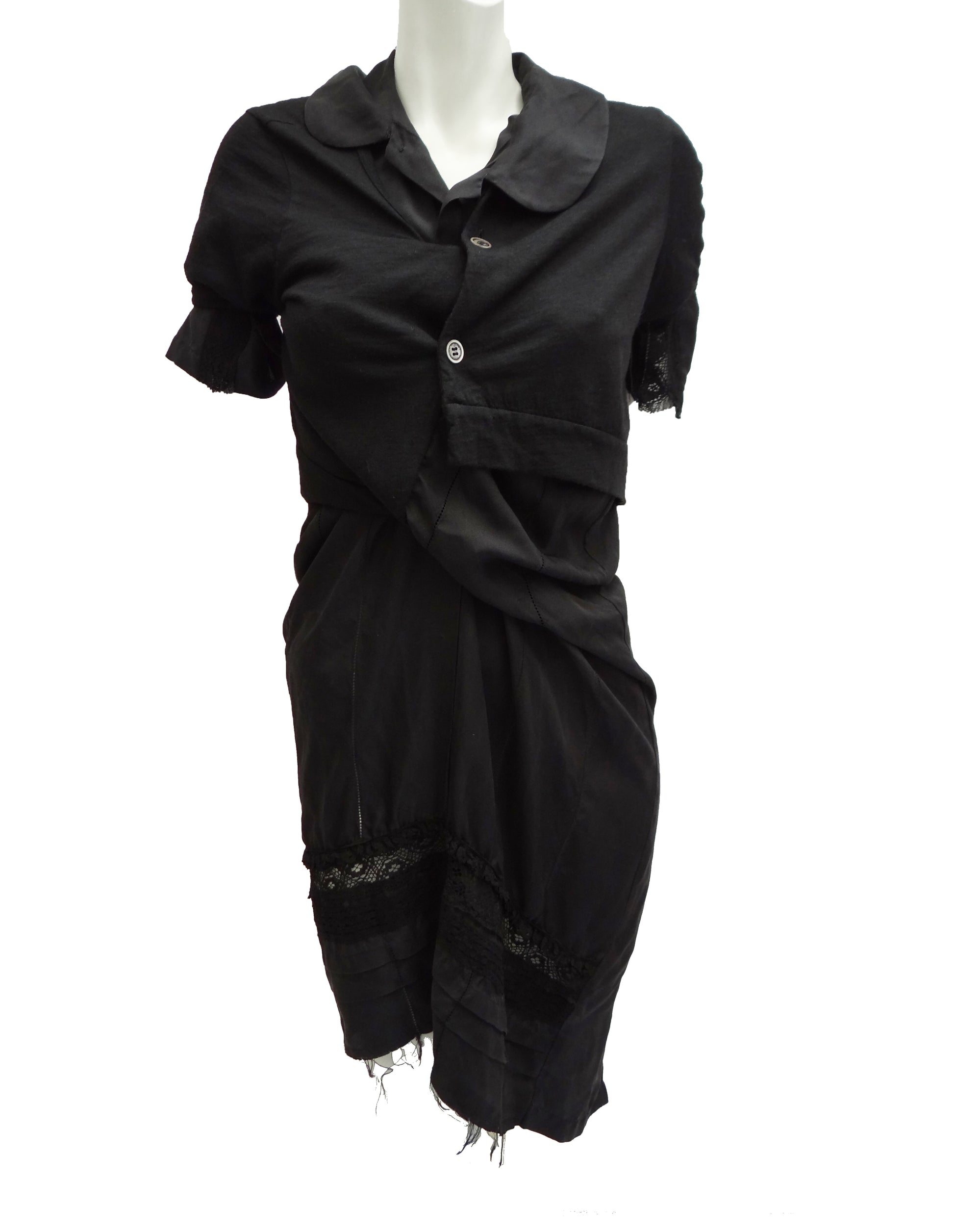 Junya Watanabe Silk and Lace Shirt Dress with Integral Cardigan, UK10