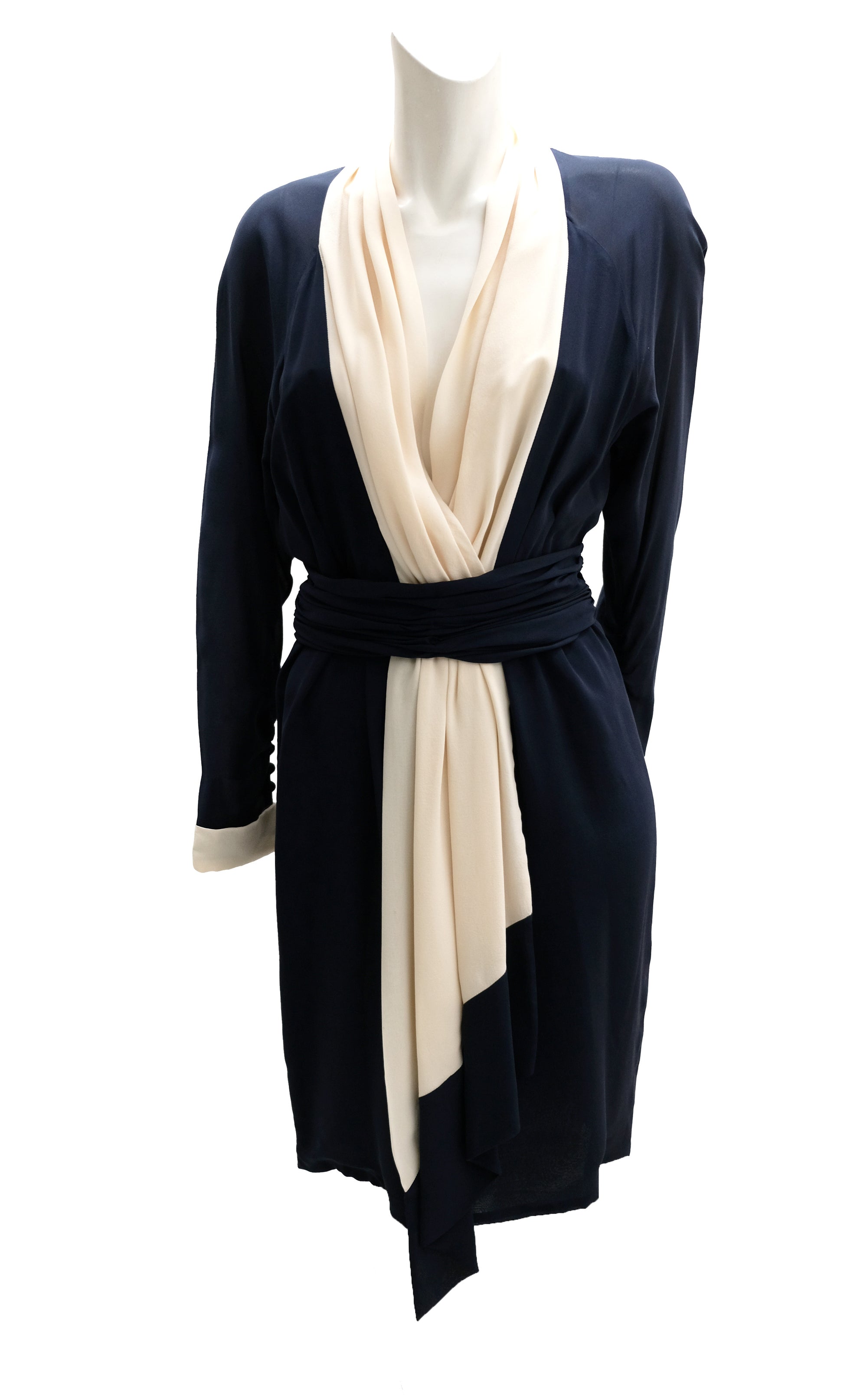 Karl Lagerfeld Vintage Navy and Cream Chiffon Decolleté Dress, UK10