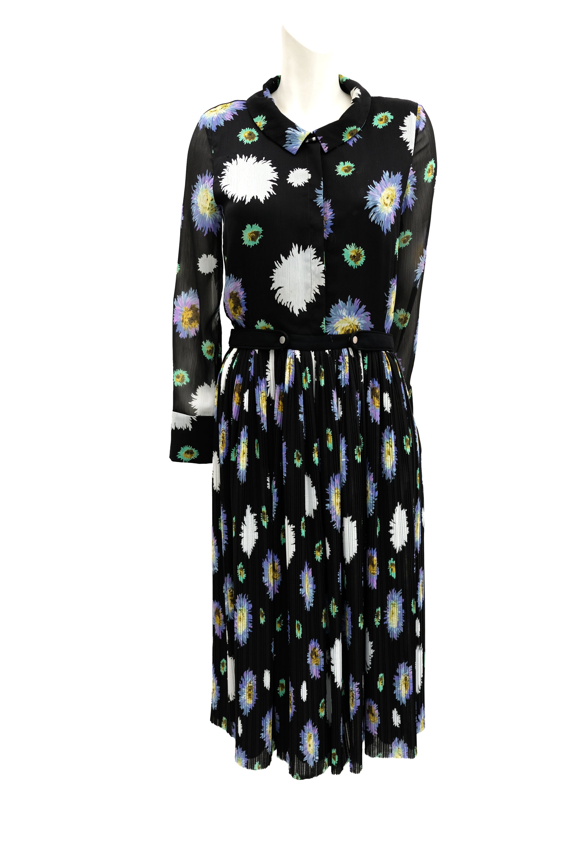 Kenzo Floral Print Chiffon Dress with Micro Pleats UK10