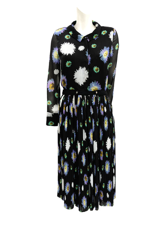 Kenzo Floral Print Chiffon Dress with Micro Pleats UK10