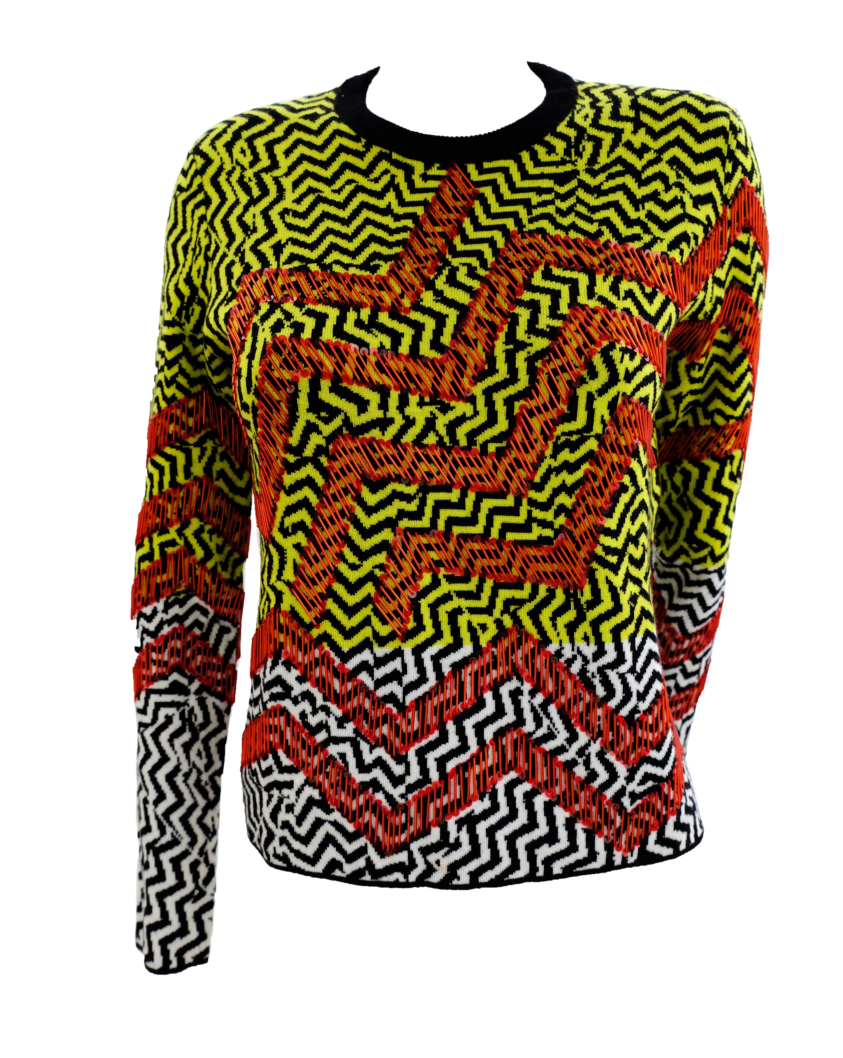 Kenzo Vintage Zigzag Jumper with Red Sequins UK10 12 Menage Modern Vintage