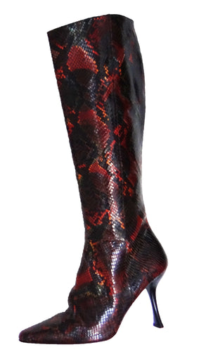 Charles Jourdan Red Snakeskin High Heeled Boots, UK 7.5